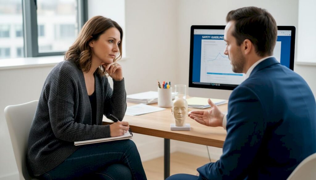 Patient in consultation with plastic surgeon