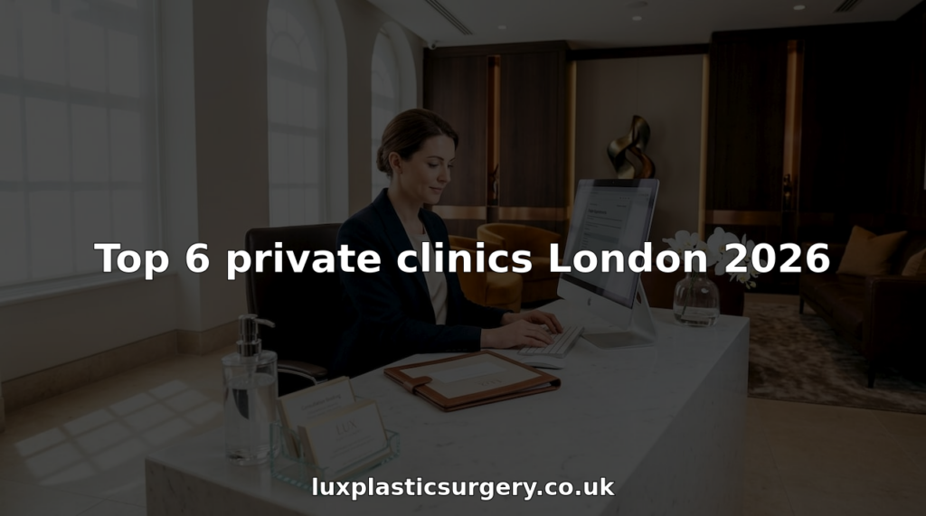 Receptionist at London private clinic welcoming patients