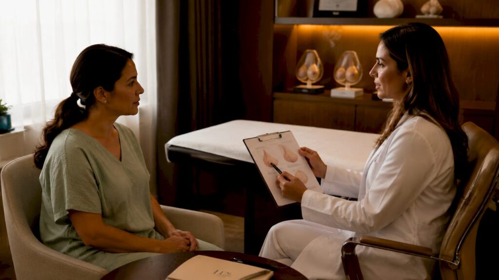 Doctor consulting patient about breast condition