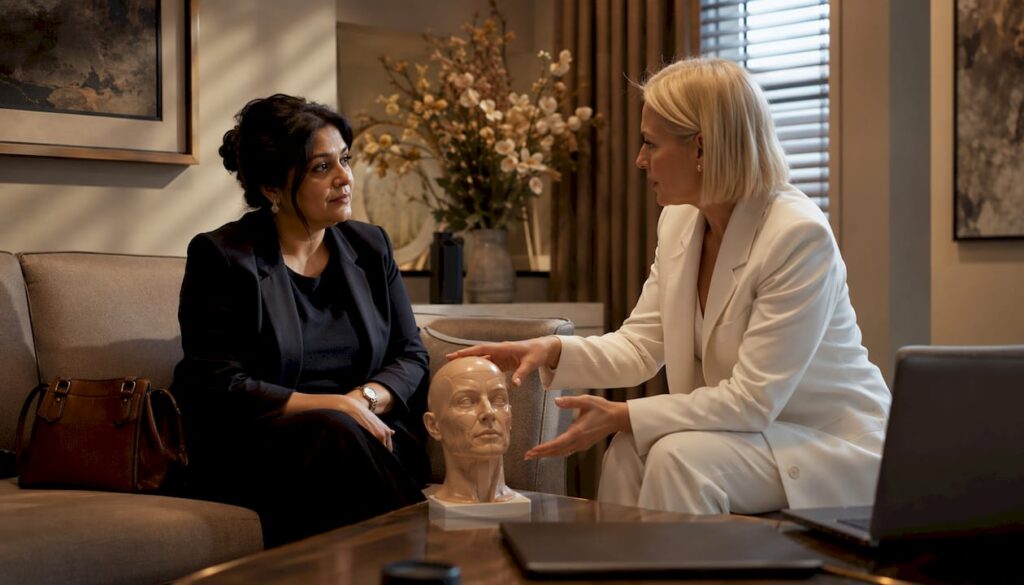 Woman in facial contouring consultation