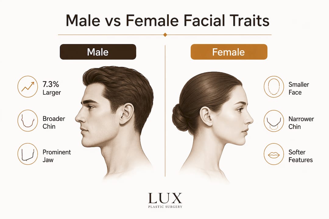 Infographic comparing male vs female facial traits