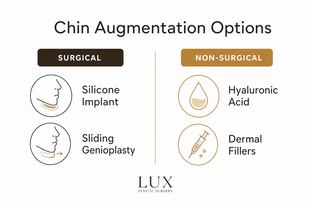 Infographic comparing surgical and non-surgical chin augmentation